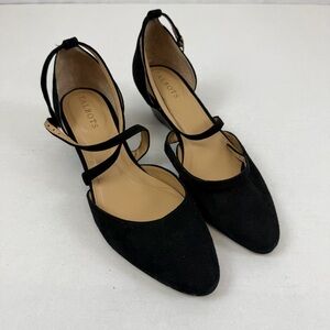 Talbots Women’s Black Suede‎ Leather Ankle Strap Wedge Heels Size 8M